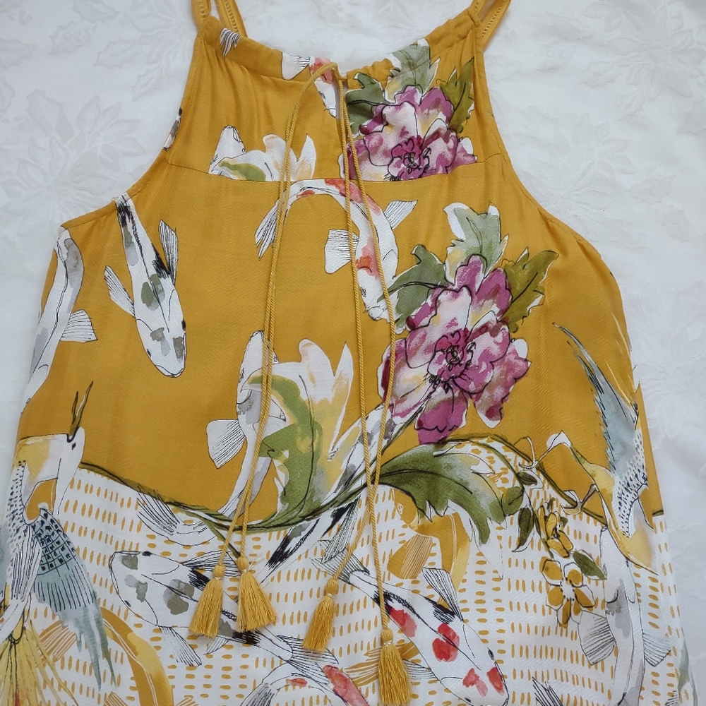 Anthropologie koi fish halter back ties ruffle hem embroidered maxi flowy dress - Picture 6 of 9